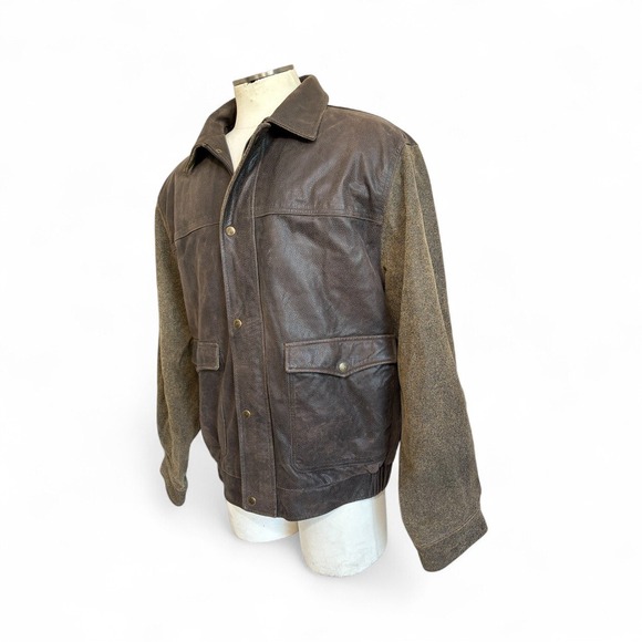 The Territory Ahead Leather  Bomber Jacket Men's XL Brown‎ Green - Picture 4 of 9